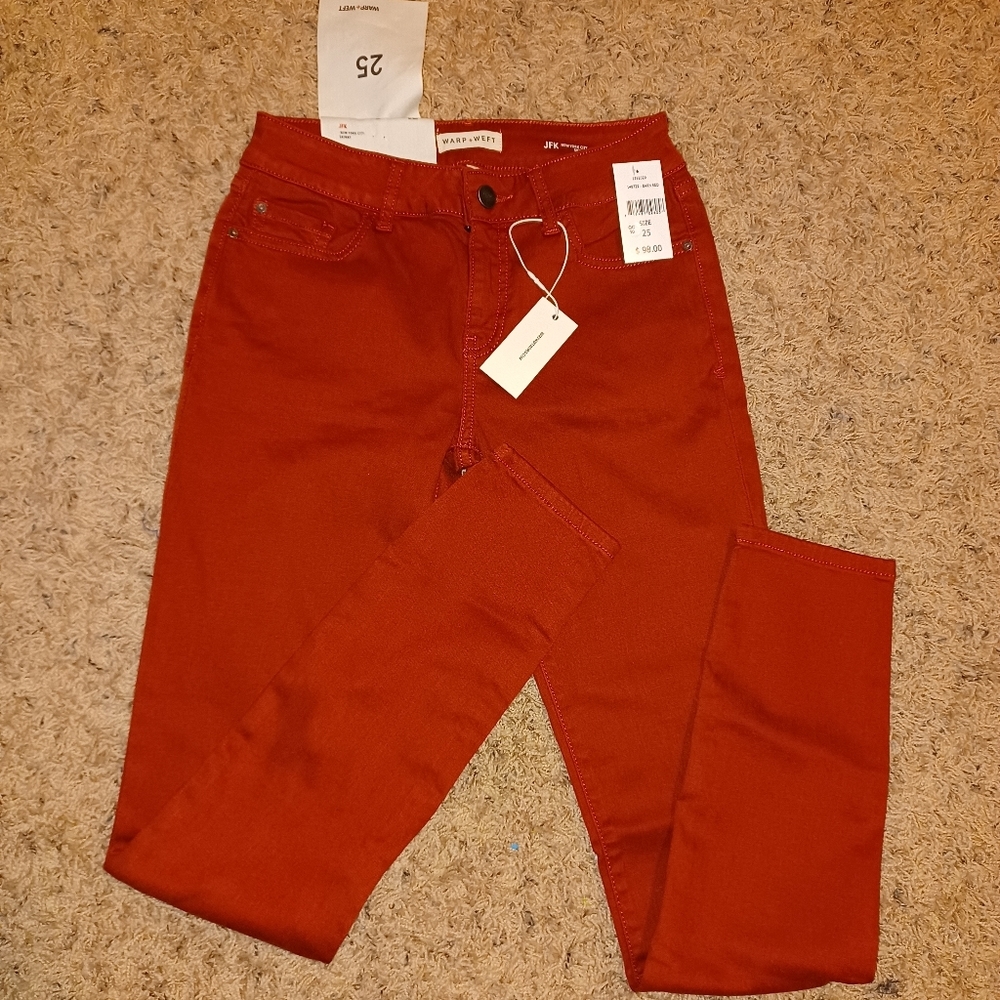 Warp + Weft JFK NY City Skinny Barn Red Pants